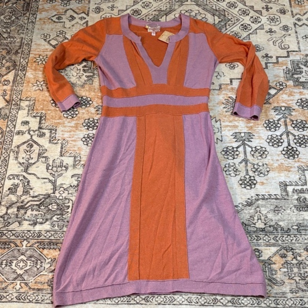 NWT PLENTY BY TRACY REECE M color block raw hem boho 3/4 sleeve shift dress